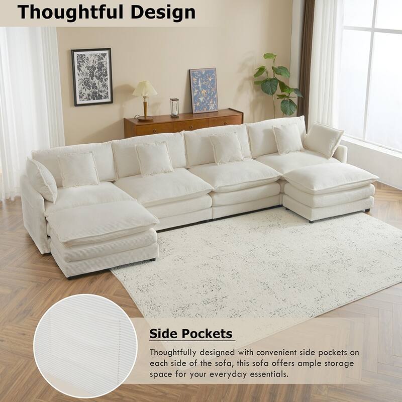 149.6" Corduroy Modular Sofa, L-Shape Sectional with Storage Pockets