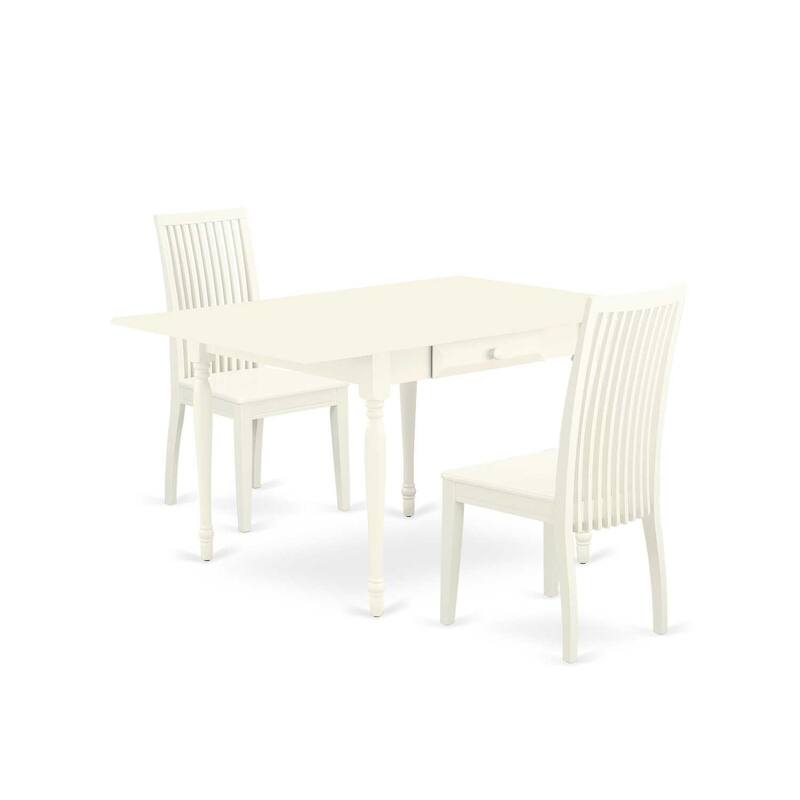 HomeStock 3-Pc Linen White Finish Rectangular Solid Wood Top With Dropleaf Dining Table Set