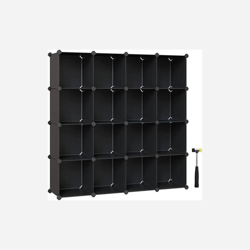 Black 16-Cube DIY Storage Organizer Shelf with ABS Connectors and Shelving for Living Room or Entryway