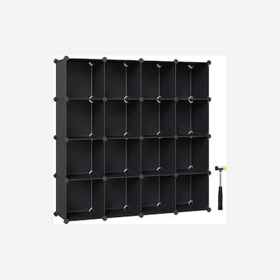 Black 16-Cube DIY Storage Organizer Shelf with ABS Connectors and Shelving for Living Room or Entryway