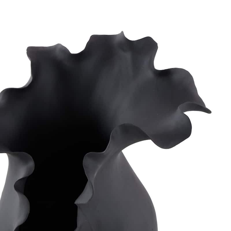 Ceramic Abstract Floral Inspired Vase with Wavy Folded Rim - White or Black - Roche River Decor