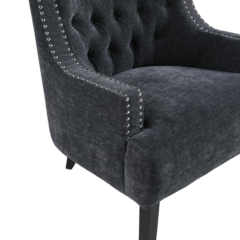 Black Chenille Upholstered Accent Chair with Button-Tufted Back