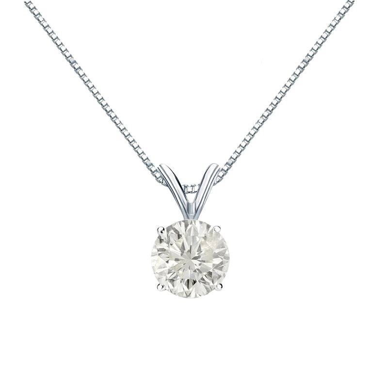 Auriya 3/4ctw Round Solitaire Diamond Necklace 18k Gold (J-K, I1-I2) - White