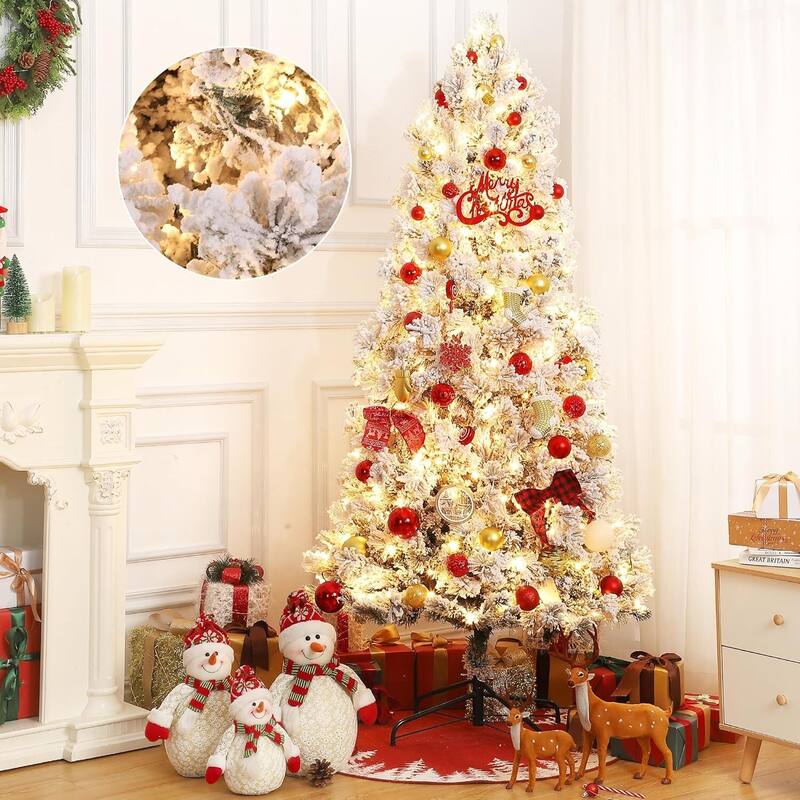 Snow Flocked Artificial Christmas Tree, with Metal Stand