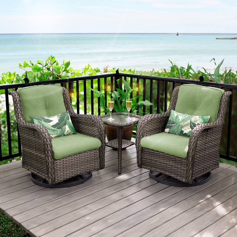 Cozywor 3-Piece Wicker Patio Swivel Outdoor Rocking Chair Set