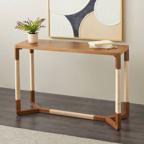 slide 2 of 5, Brown Wooden Console Table with Rope Wrapped Frame Brown