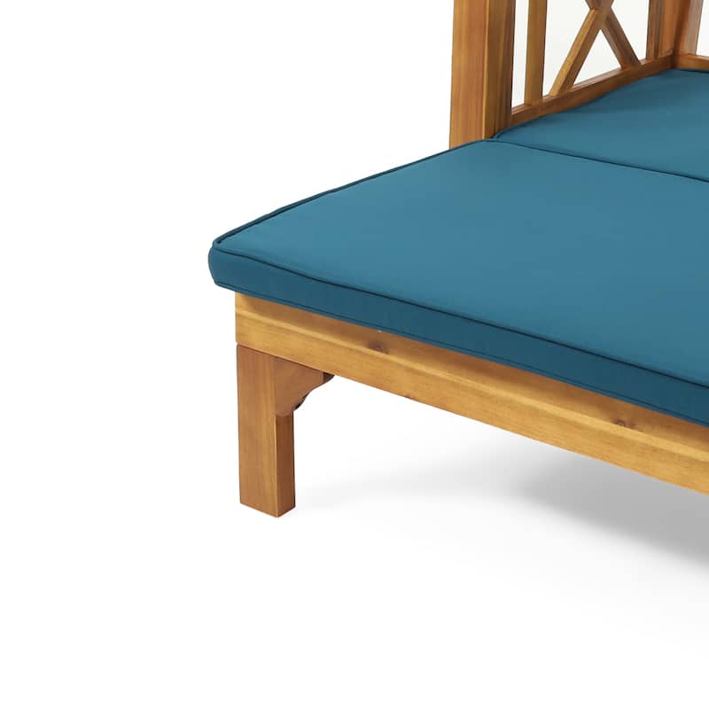 Outdoor 3-Seater Acacia Wood Sofa w/ Cushions, Extendable Patio Daybed