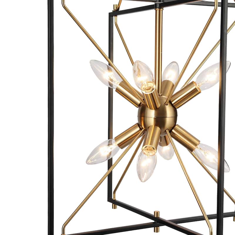 Modern 8-Light Black Gold Starburst Chandelier Metal Pendant Lights for Dining Room - 16" L x 15" W x 26" H