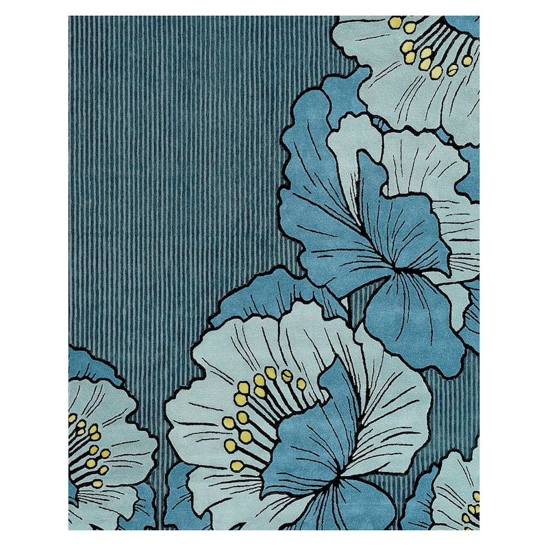NICOLE MILLER NEW YORK Flora Grandeur Bloom Handcrafted Wool Area Rug - 8' x 10' - Blue - Rectangle