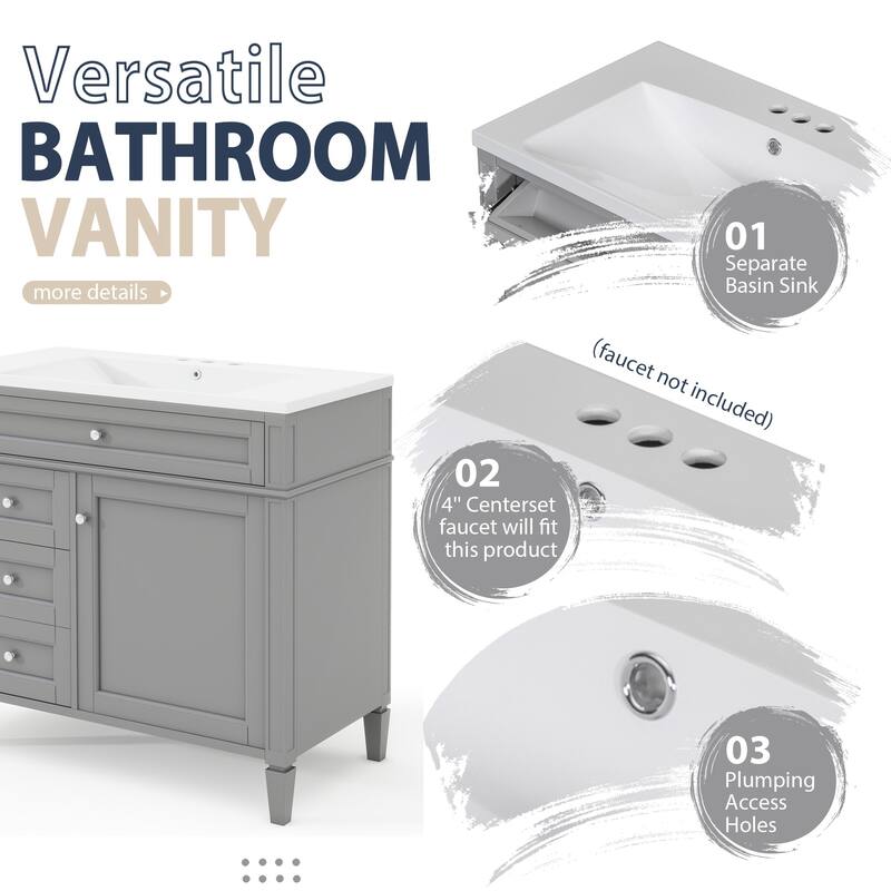 36"Freestanding Bathroom Vanity with Resin Sink and Mirror Cabinet