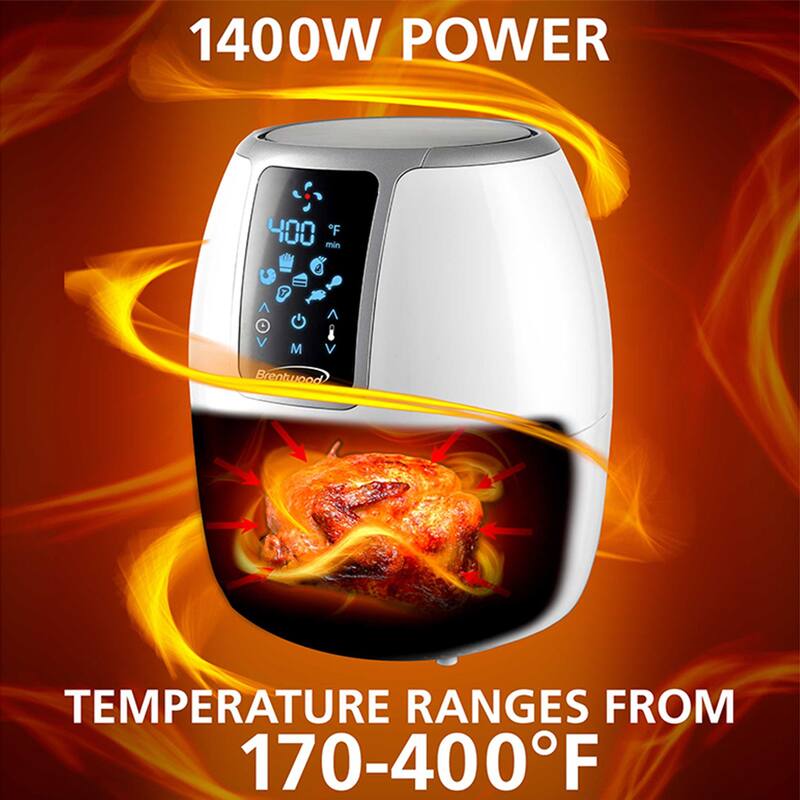 Brentwood Small 1400 Watt 4 Quart Electric Digital Air Fryer with Temperature Control in White - 4 Quart