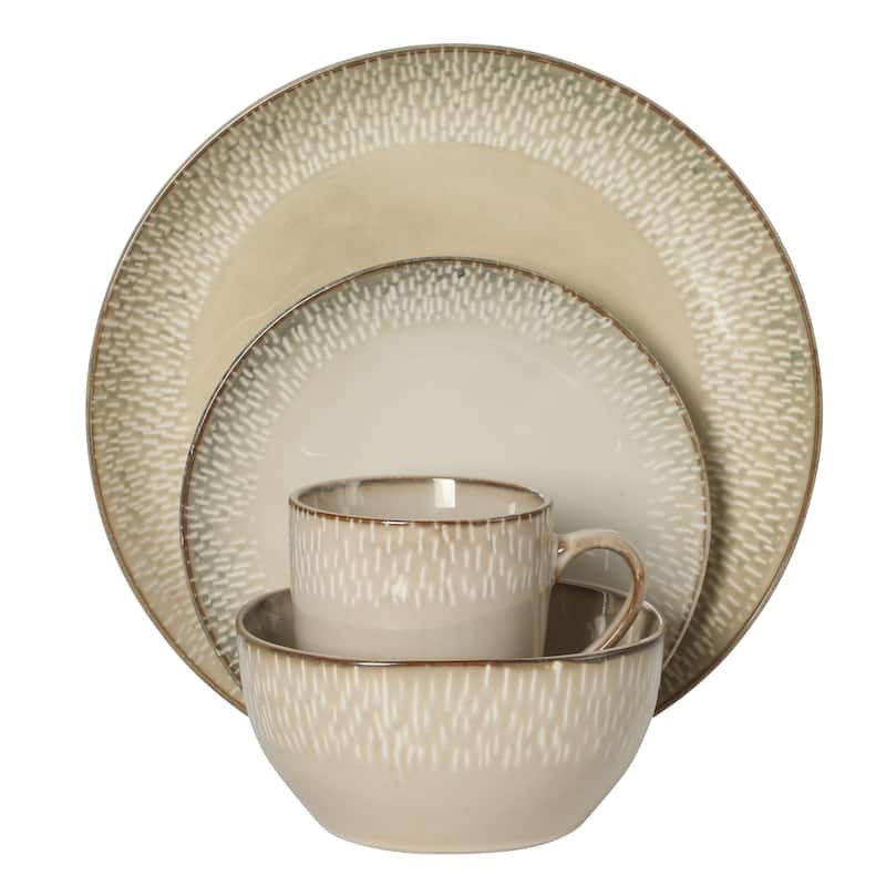 Gibson Elite Jasper 16 Piece Plates and Bowls Reactive Glaze Dishes Stoneware Ceramic Dinnerware Set - Service for 4