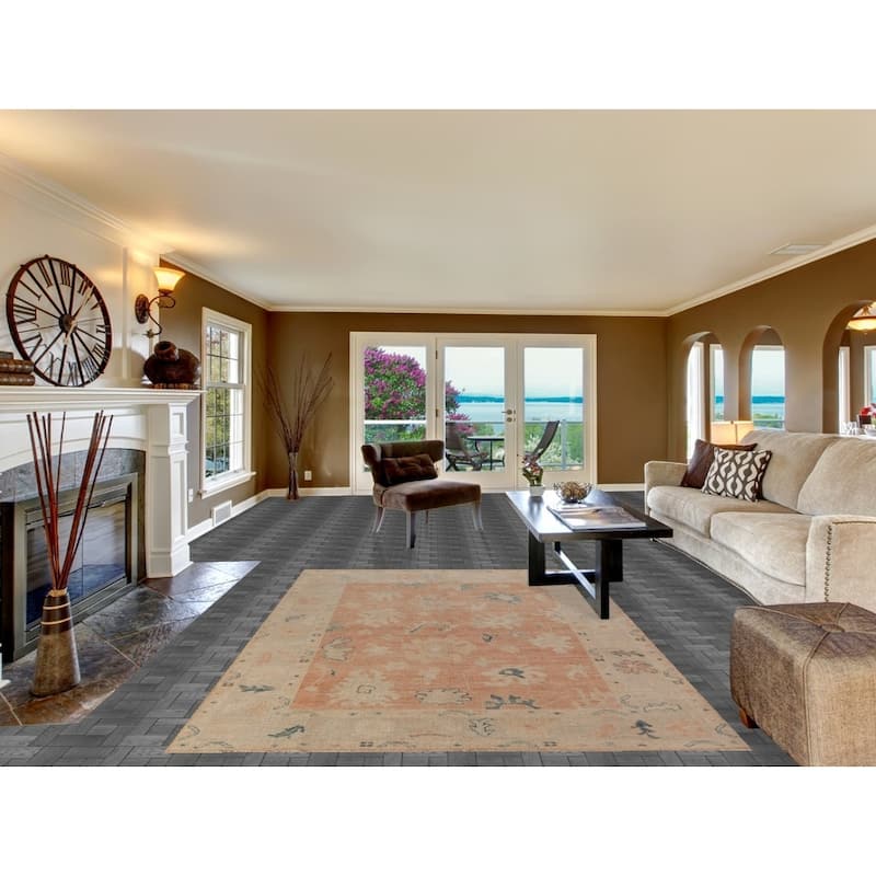 Hand Knotted Oriental 100% Wool Carpet Transitional All-Over Oranges & Rust Oushak Area Rug - 8' 11'' X 6' 0''