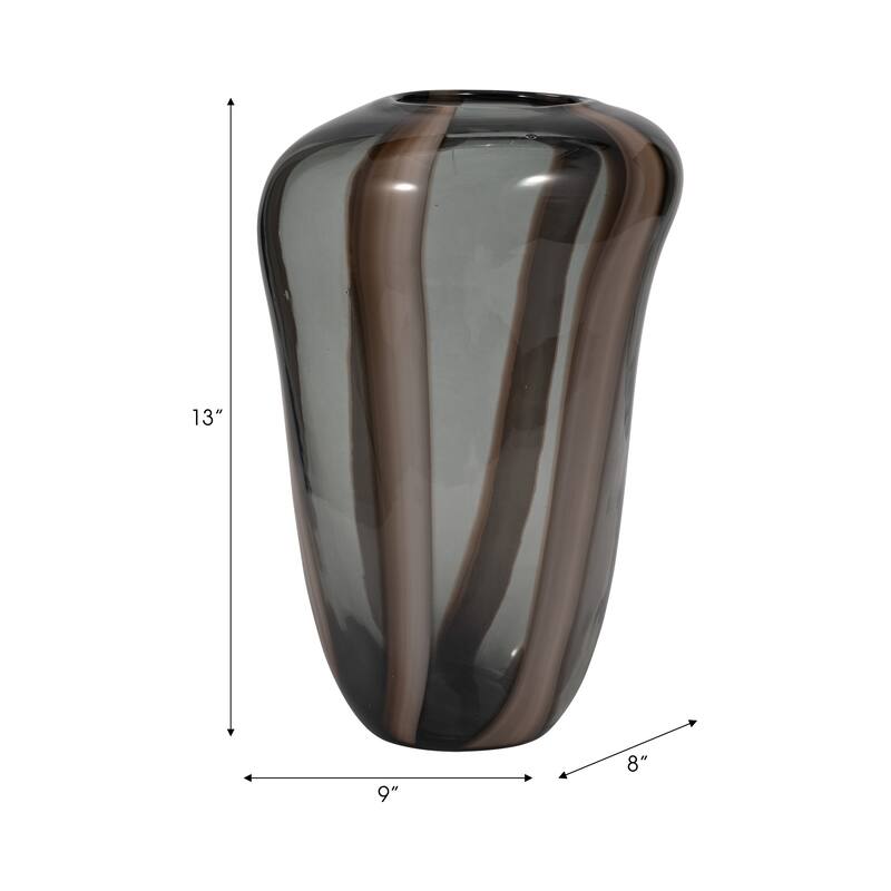 Glass Modern Striped Decorative Vase - Brown