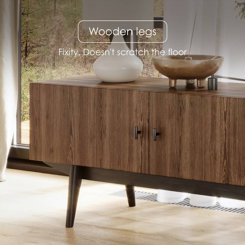 Living Skog Chelsea Brown TV Stand Fits for TV's up to 65 in. with Slatted Design and Wood Legs