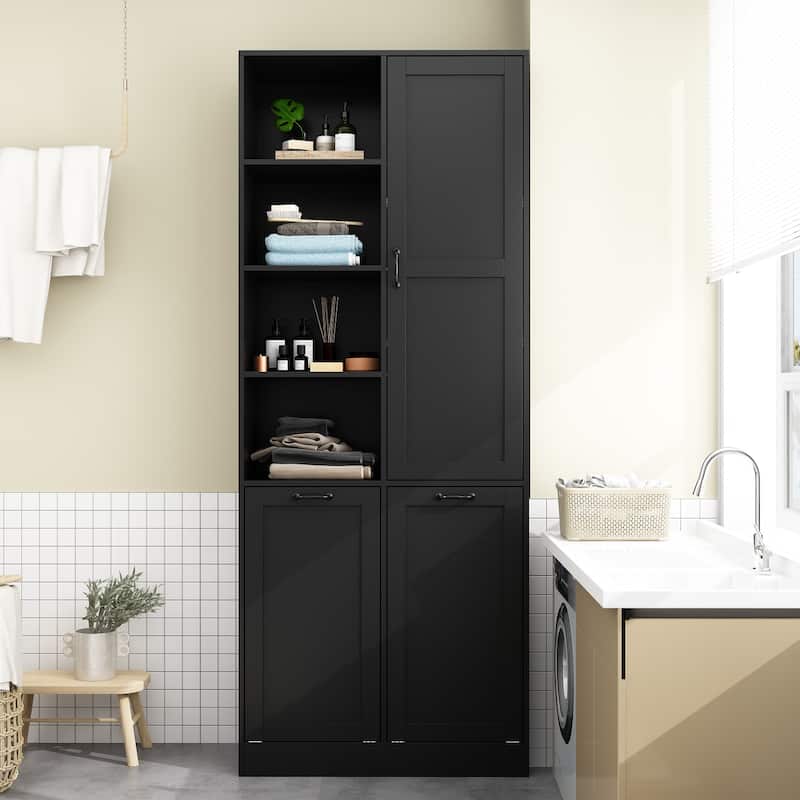 Elegant White Buffet Cabinet with Rotating Drawers Laundry Cabinet