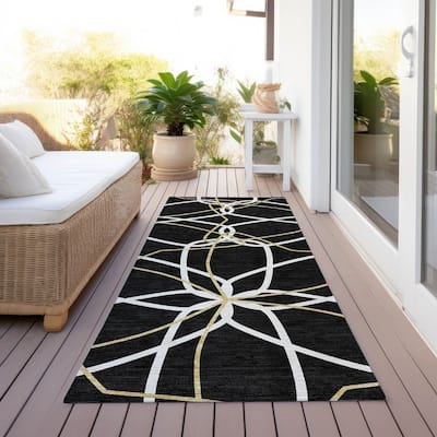 Machine Washable Indoor/ Outdoor Abstract Prism Chantille Rug
