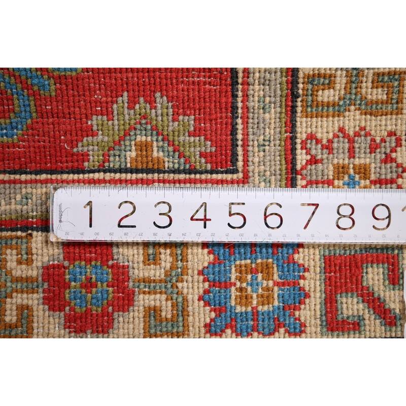 Red Kazak Foyer Rug Handmade Geometric Red Wool Carpet - 2'9" x 4'2"