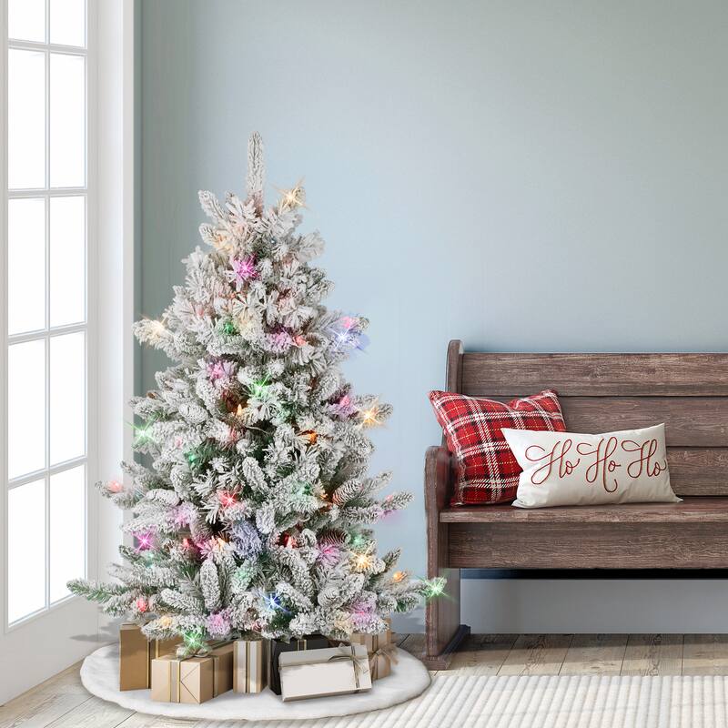Puleo International 4.5 ft. Pre-lit Flocked ‎Bennington Fir Artificial Christmas Tree