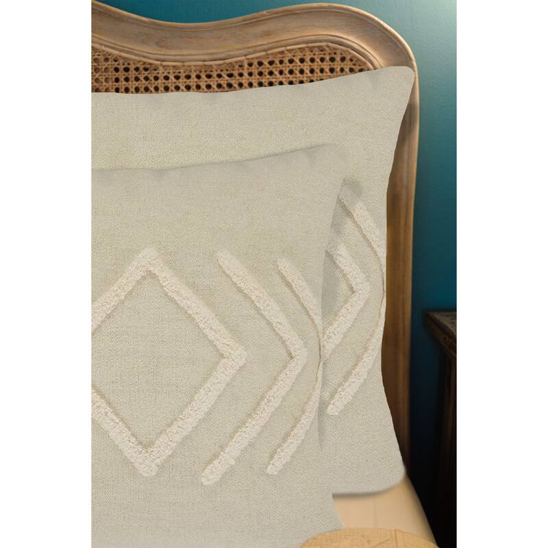 Handmade Diamond Overtufted Cotton Throw Pillows - 20" - Cream - Set of 2