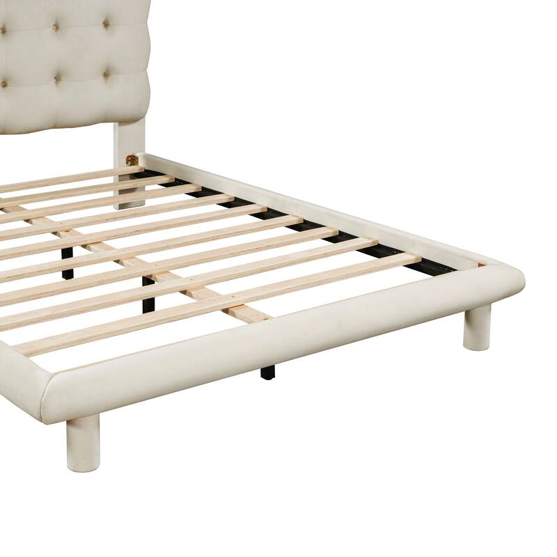 Velvet Platform Bed with LED Frame