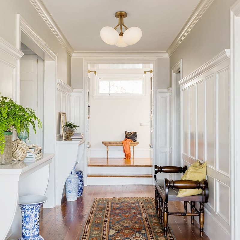 Mid-Century 3-Light Opal Glass Globe Semi Flush Ceiling Light