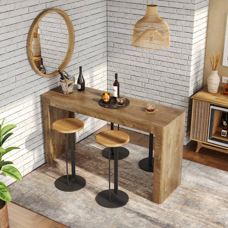 63" Long Bar Table for Kitchen, Dining Room, Wooden Counter Height Bar Table