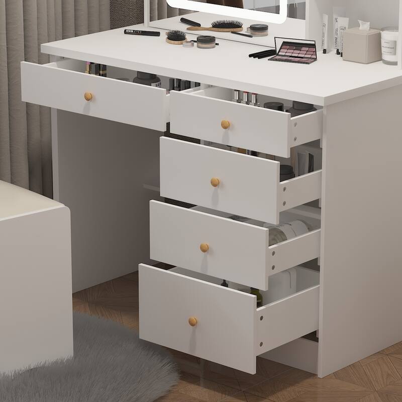 Kerrogee Makeup Vanity Set with Adjustable Lighted Mirror & Stool - 39.4"L x 19.7"W x 53.5"H