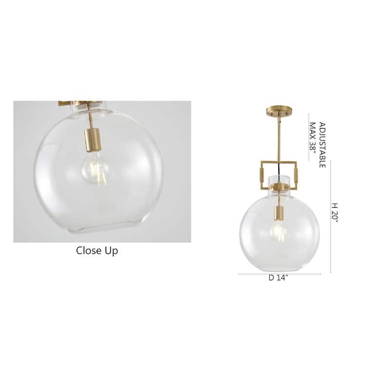1-Light Brass Metal Frame Pendant Light with a Clear Glass Shade