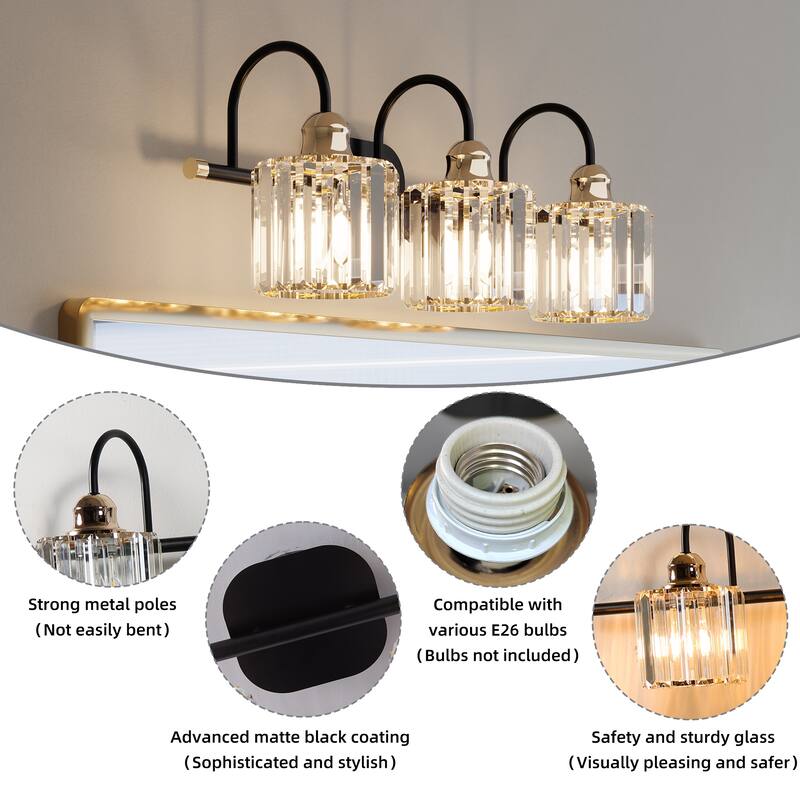 ExBrite Modern Rose Gold Dimmable Bathroom Crystal Vanity Lights
