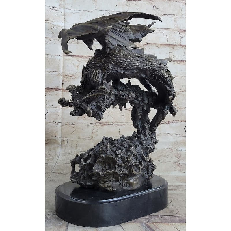 Signed Original Mythical Flying Dragon Bronze Sculpture Statue Hand Crafted Sale