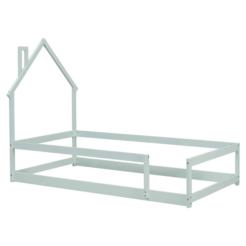 Twin Size Wood bed with House-shaped Headboard