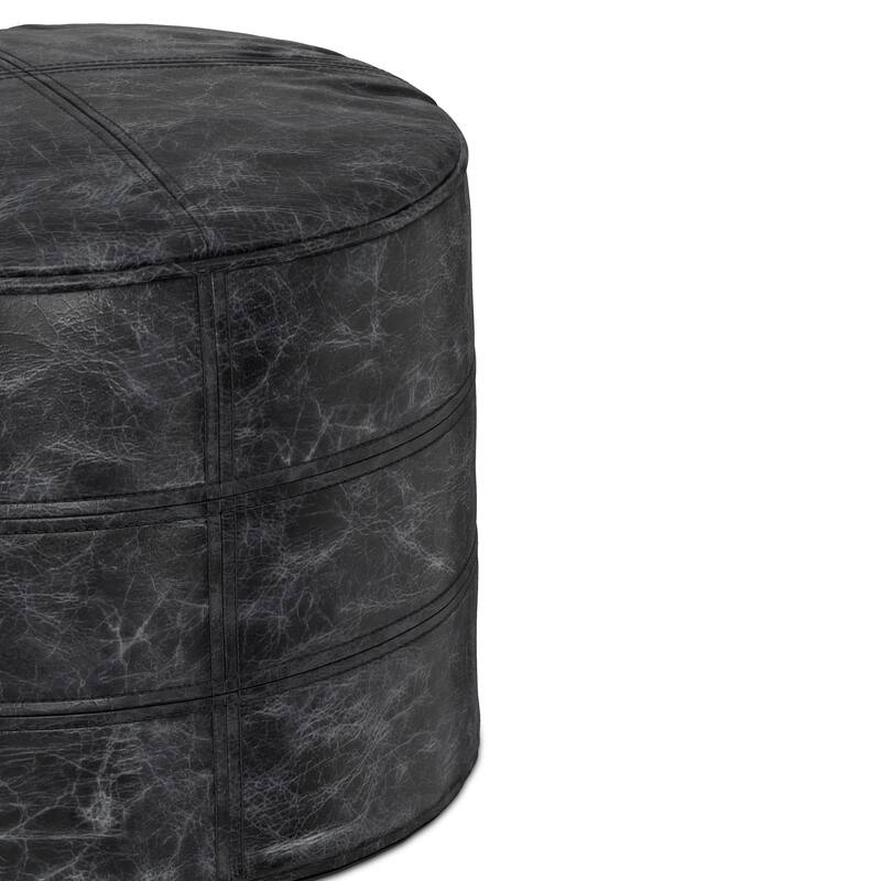 WYNDENHALL Darian Round Pouf in Genuine Leather