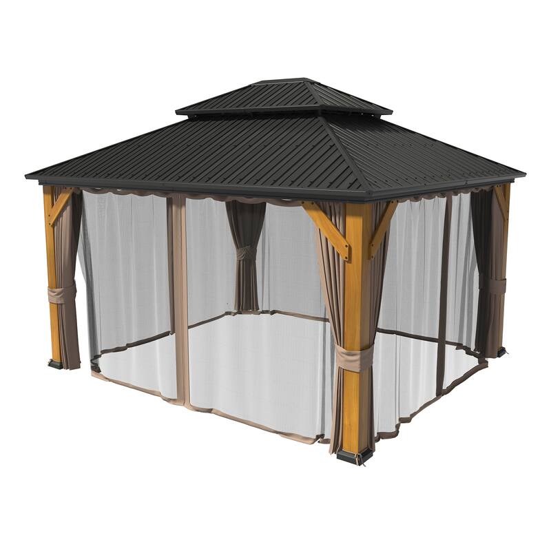 Outdoor Hardtop Gazebo with Galvanized Steel Double Roof