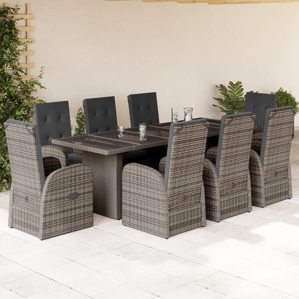 slide 2 of 24, vidaXL 7/9/11 Piece Patio Dining Set with Cushions Gray Poly Rattan - 22.4" x 27.2" x 41.7" Gray 9pcs