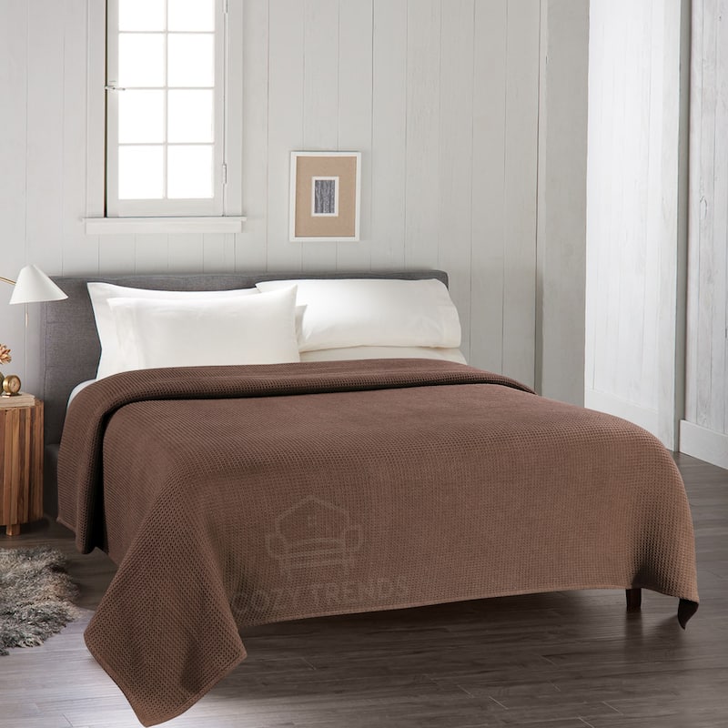 100-percent Cotton Waffle Weave Medium Weight All Season Thermal Blankets - Twin - Coffee