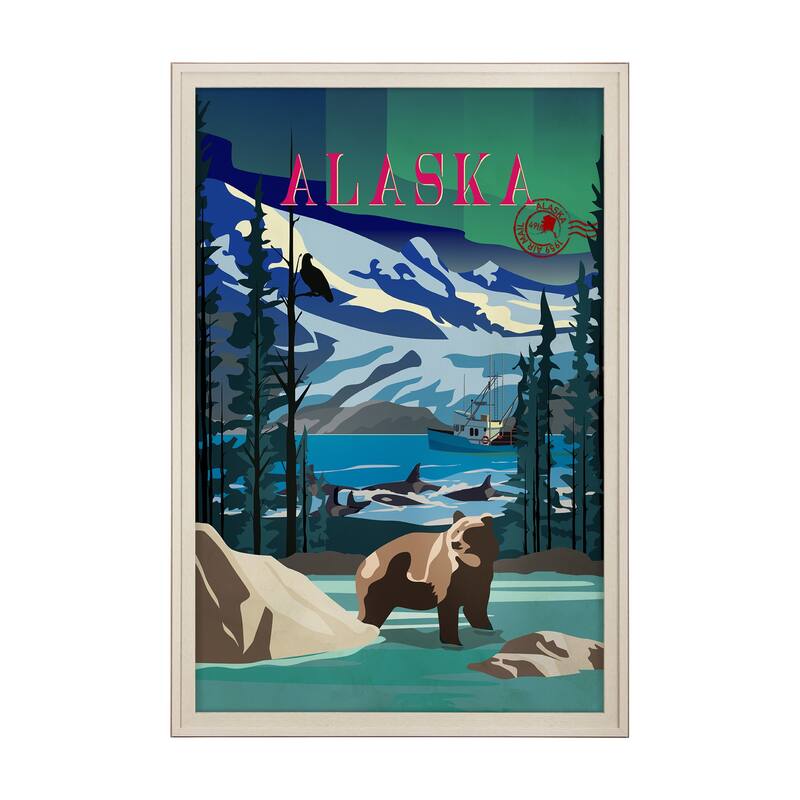 Alaska Go USA by Mercana Studio a Hand Embellished Framed Art Print Series - 41.5 x 61.5 - Brown