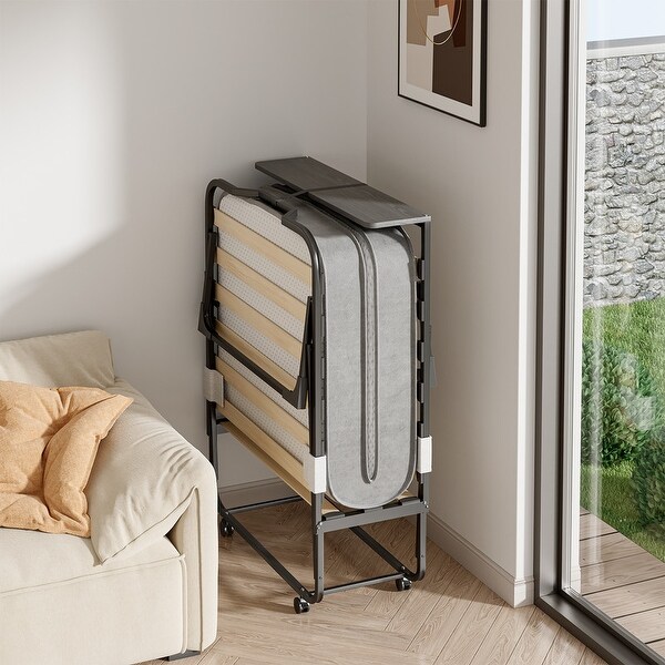 Mixoy Wood Slats Frame Foldable Bed with Mattress - Bed Bath