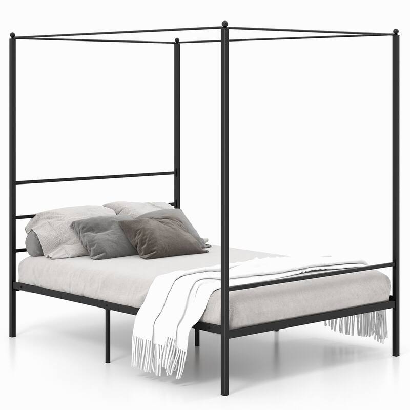 Gymax Twin/Full/Queen Metal Canopy Platform Bed Frame Mattress