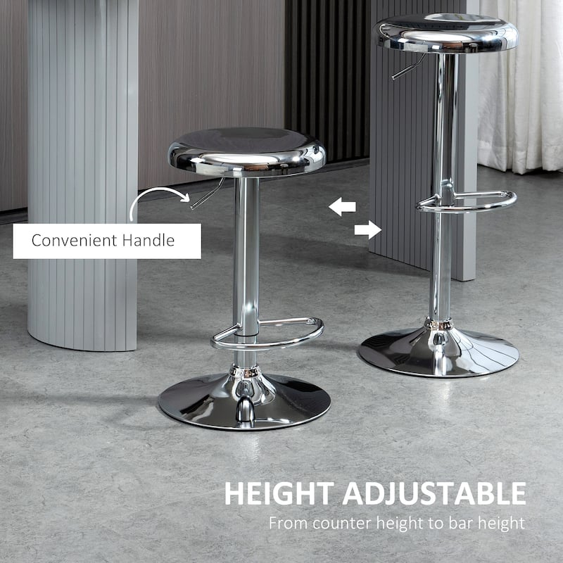 HOMCOM Adjustable Bar Stools Set of 2, Modern Swivel Barstool with Footrest, Stainless Steel Round Top for Kitchen