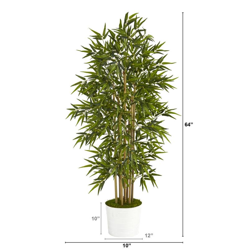 Bamboo Artificial Tree 64In - Indoor Faux Tree with Planter, Realistic Greenery Decor - Green - 61 Inches and Over