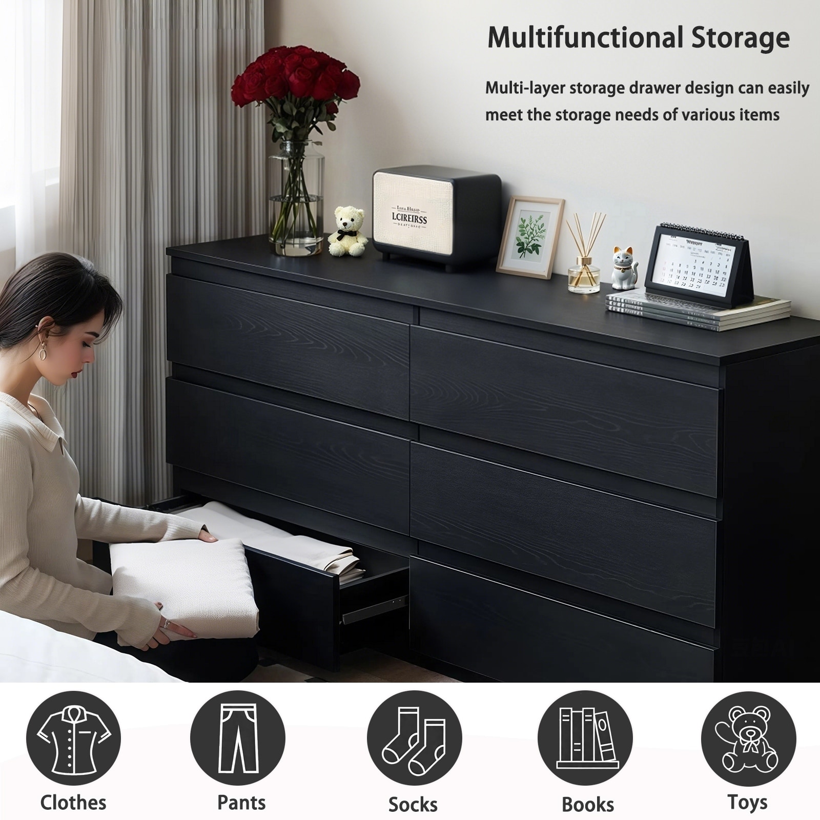 dresser for clothing deep Sikaic Black 7 Drawers Chest Dresser Bedroom Dresser With Sturdy Base Storage Cabinet 47.24 Assembled Width (in.) Deep Dresser Drawer Organization: Spring