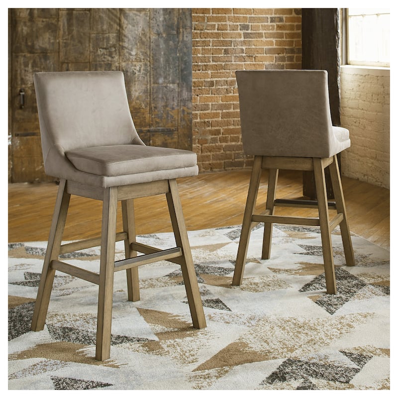 Tallenger Upholstered Swivel Stool (Set of 2) - Beige - Bar Height