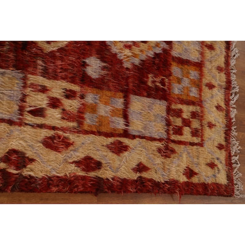 Hand Knotted Oriental 100% Wool Carpet Modern Tribal Red Moroccan Area Rug - 7' 8'' X 5' 8''
