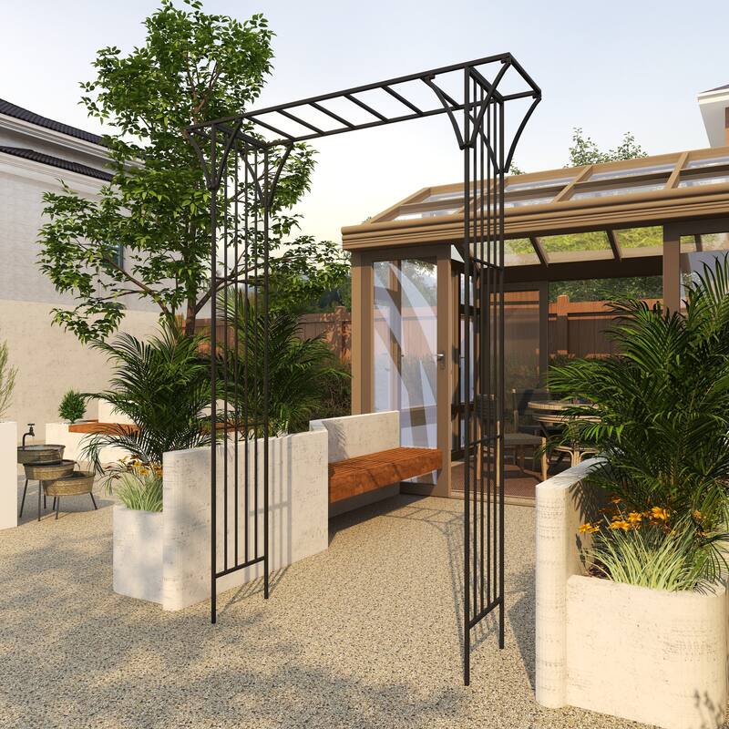 White or Black Metal Contemporary Garden Arbor with Lattice Work Sides