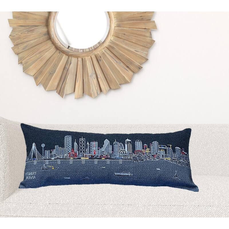 35" Black Dallas Nighttime Skyline Lumbar Decorative Pillow