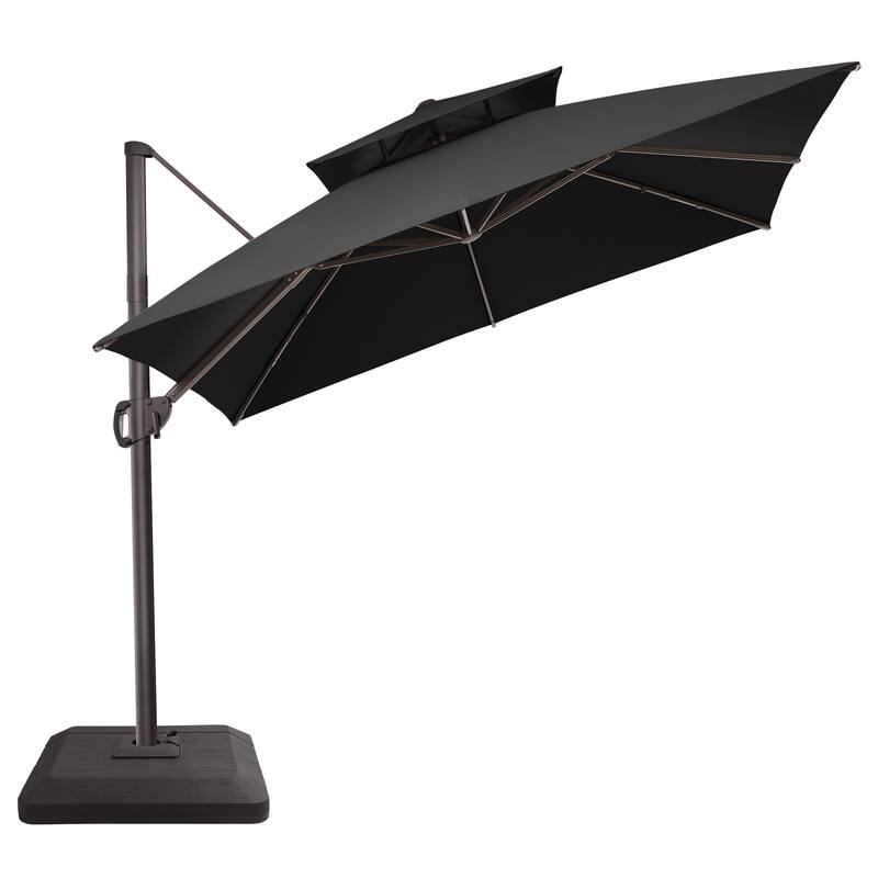 10FT Outdoor Square Patio Cantilever-Offset Umbrella with Base Stand