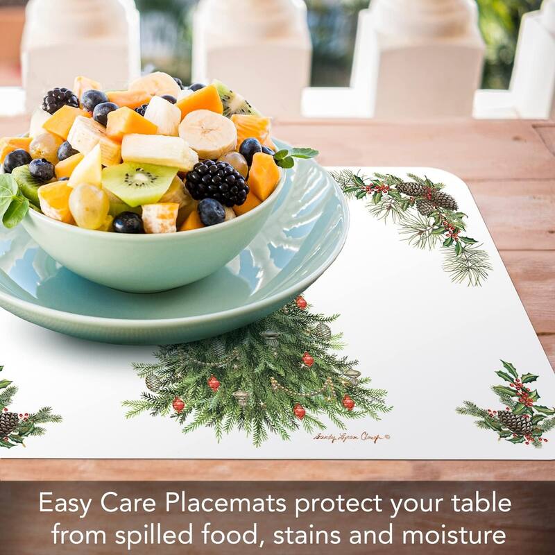 O' Christmas Tree 4 Pack Reversible Easy Care Flexible Plastic Placemats Made in The USA BPA Free PVC Free Easily Wipes Clean