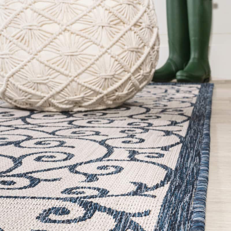 JONATHAN Y Ourika Textured Weave Indoor/Outdoor Area Rug - 2 X 10 - Blue/Cream