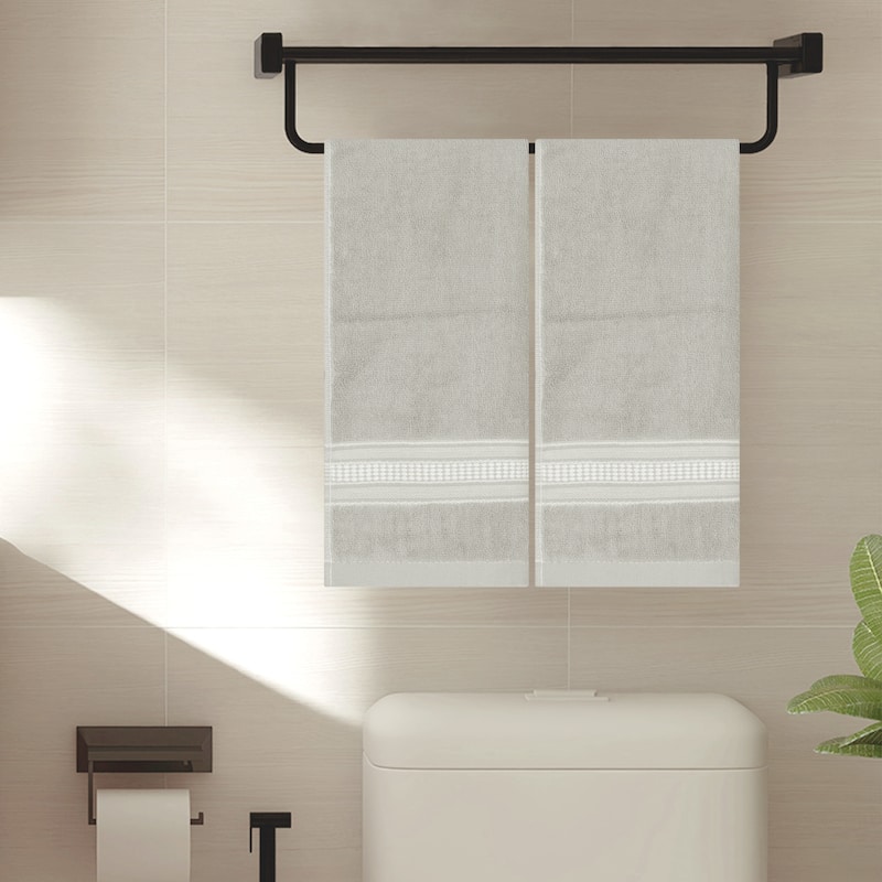 2 Pack Plaid Pattern Hand Towels, Comfort and Quick Drying Towel for Bathroom, Travel, Camp 14" x 30" - Light Gray